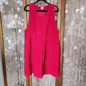 Shiny By Nature Corduroy Jumper Dress Pink Sleeveless Pockets L Oversized